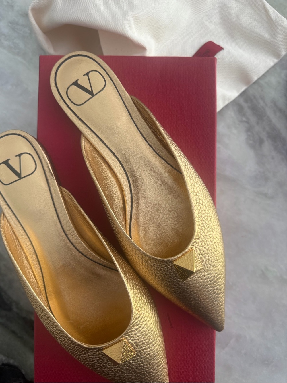 Valentino Garavani Metallic Gold Pointed Leather Mules